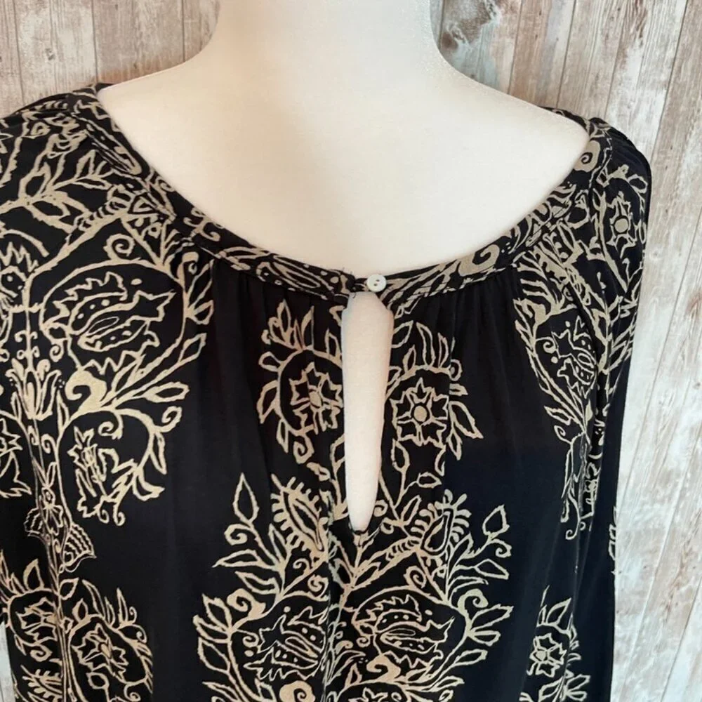 Lucky Brand Black & Tan 3/4 Sleeve Boho Blouse size 3X - Picture 3 of 5